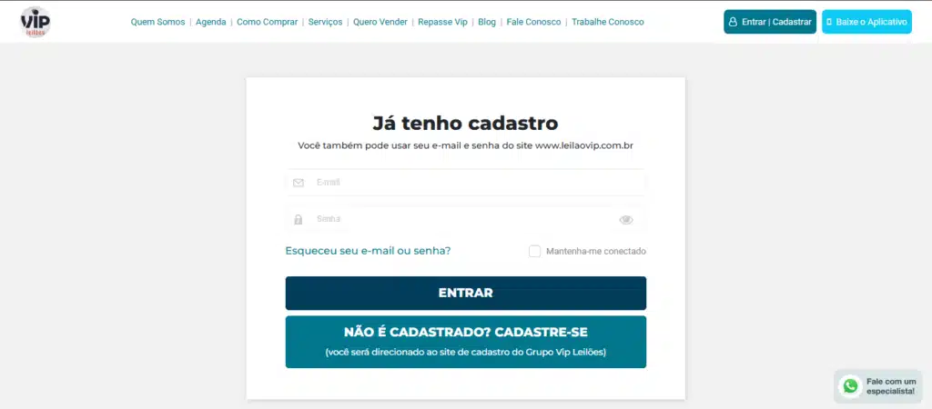 Cadastro na plataforma