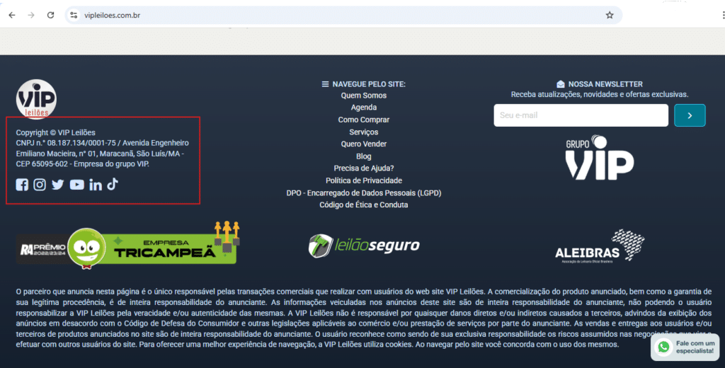 Selo leilão seguro no site vipleiloes.com.br  
